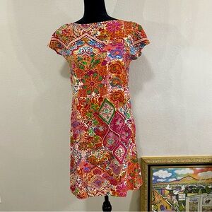 Ralph Lauren Vibrant Multicolored 100% Silk Dress Cap Sleeves and Slip Dress